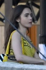 LILY COLLINS on the Set of Emily in Paris in Paris 08/19/2019