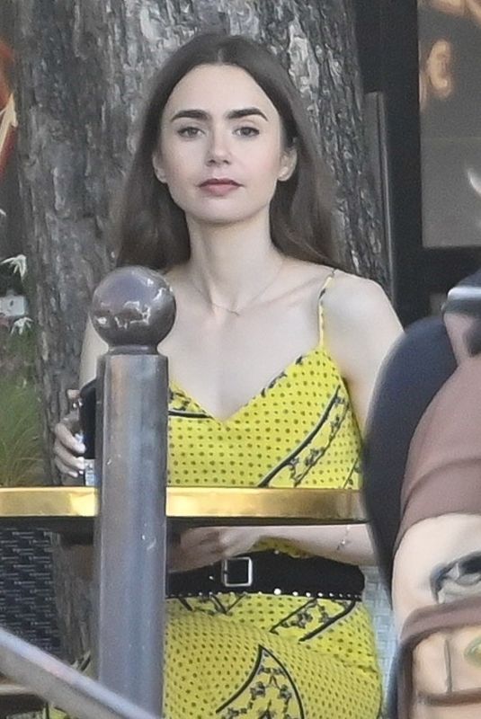 LILY COLLINS on the Set of Emily in Paris in Paris 08/19/2019