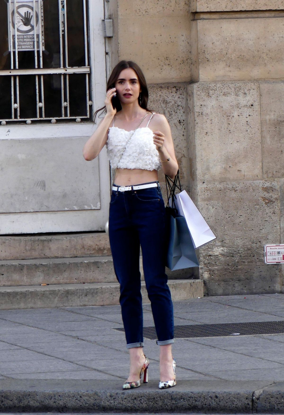 Lily Collins On The Set Of Emily In Paris In Paris 08282019 Hawtcelebs