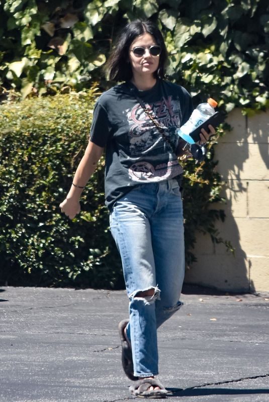LUCY HALE in Ripped Denim Out and About in Los Angeles 08/13/2019