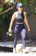 LUCY HALE in Tights Out with her Dog Elvis in Studio City 08/01/2019