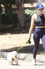 LUCY HALE in Tights Out with her Dog Elvis in Studio City 08/01/2019