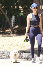 LUCY HALE in Tights Out with her Dog Elvis in Studio City 08/01/2019