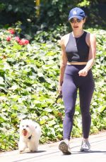 LUCY HALE in Tights Out with her Dog Elvis in Studio City 08/01/2019