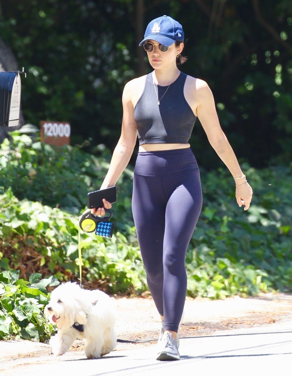 LUCY HALE in Tights Out with her Dog Elvis in Studio City 08/01/2019 ...