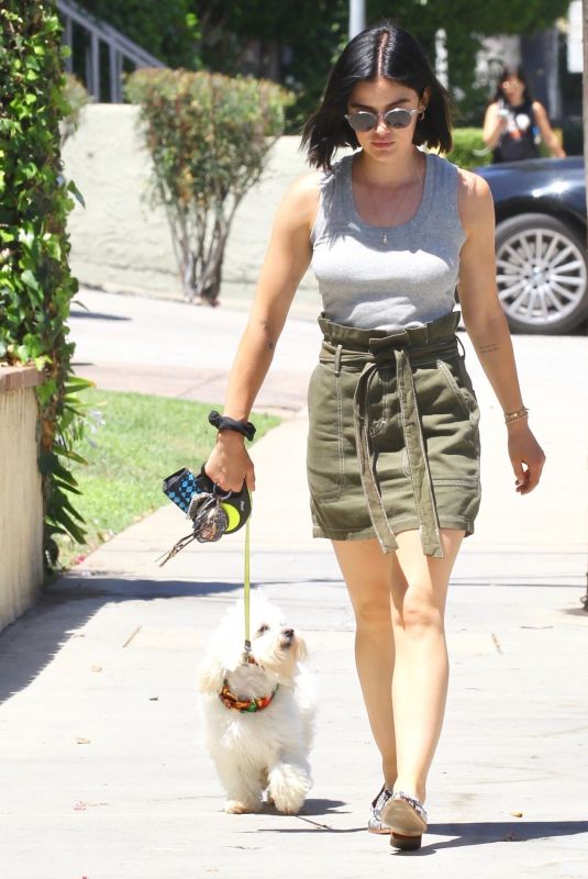 LUCY HALE Out with Her Dog Elvis in Los Angeles 08/02/2019