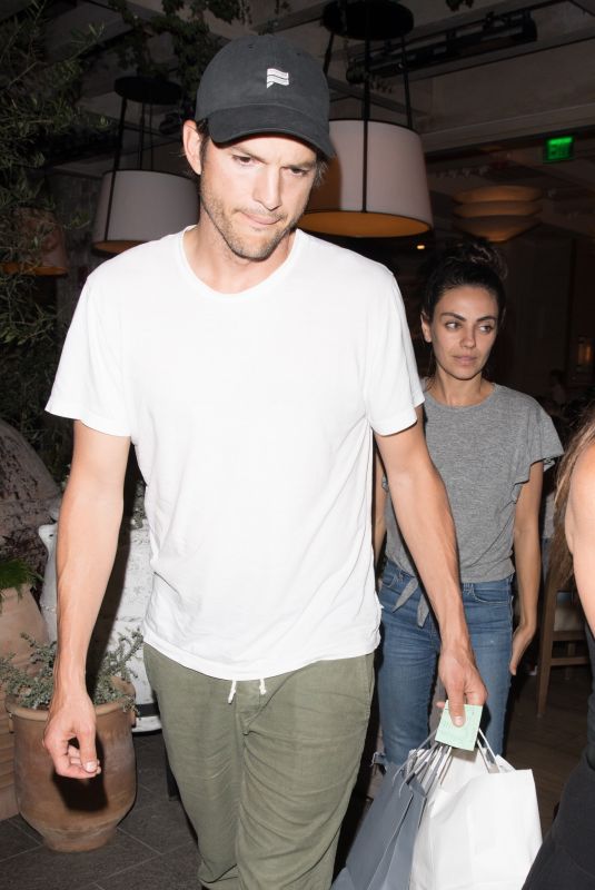 MILA KUNIS and Ashton Kutcher at Avra Restaurant in Beverly Hills 08/21/2019