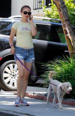 NATALIE PORTMAN in Denim Shorts Out with Her Dog in Los Angeles 08/05/2019