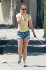 NATALIE PORTMAN in Denim Shorts Out with Her Dog in Los Angeles 08/05/2019