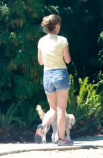 NATALIE PORTMAN in Denim Shorts Out with Her Dog in Los Angeles 08/05/2019