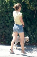 NATALIE PORTMAN in Denim Shorts Out with Her Dog in Los Angeles 08/05/2019