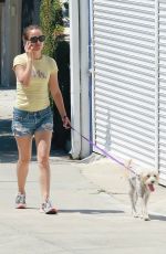 NATALIE PORTMAN in Denim Shorts Out with Her Dog in Los Angeles 08/05/2019