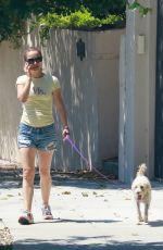 NATALIE PORTMAN in Denim Shorts Out with Her Dog in Los Angeles 08/05/2019