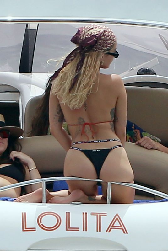 RITA ORA in Bikini at a Boat on Vacation in Ibiza 08/07/2019