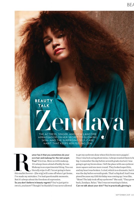 ZENDAYA in Instyle Magazine, September 2019