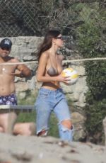 CAMILA MORRONE, Leonardo DiCaprio, APRIL LOVE GEARY and Lukas Haas at a Beach in Malibu 09/01/2019