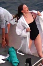 EMMA STONE on the Set of Louis Vuitton Commercial in Capri 09/06/2019