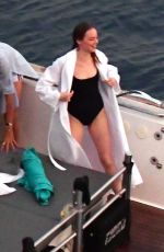 EMMA STONE on the Set of Louis Vuitton Commercial in Capri 09/06/2019