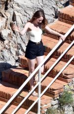 EMMA STONE on the Set of Louis Vuitton Commercial in Capri 09/06/2019