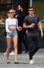 HAILEY CLAUSON in Denim Shorts Out for Coffee in New York 09/08/2019