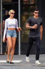 HAILEY CLAUSON in Denim Shorts Out for Coffee in New York 09/08/2019