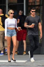HAILEY CLAUSON in Denim Shorts Out for Coffee in New York 09/08/2019