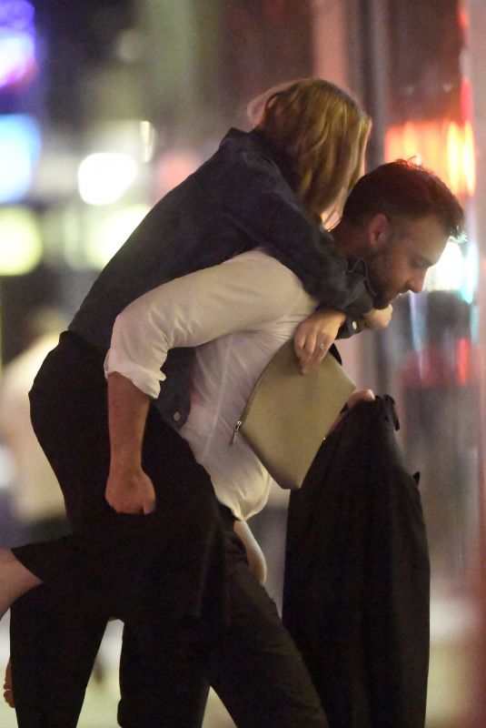 JENNIFER LAWRENCE Gets a Piggyback from Cooke Maroney Night Out in New York 09/12/2019