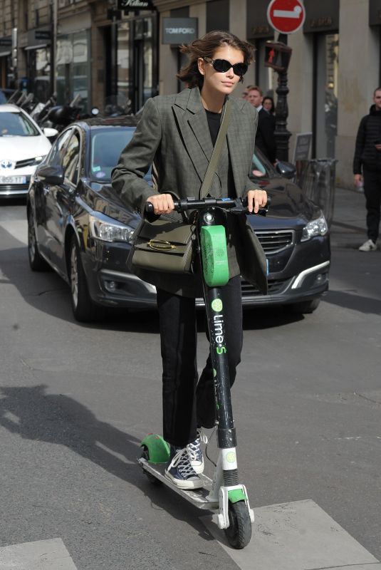 KAIA GERBER Riding a Scooter Out in Paris 09/30/2019
