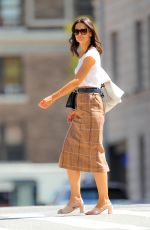 KATIE HOLMES in Plaid Skirt Out in New York 08/30/2019