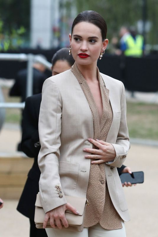 LILY JAMES Arrives at Burberry Fashion Show at LFW in London 09/16/2019