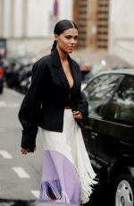 TINA KUNAKEY Arrives at Mugler Fashion Show in Paris 09/25/2019