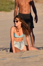 ALESSANDRA AMBROSIO in Bikini Top and Denim Cut-off at a Beach in Santa Monica 10/21/2019