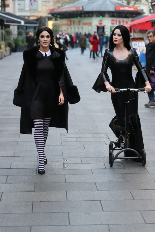 AMANDA HOLDEN and ASHLEY ROBERTS as Morticia and Wednesdey Addams Leaves Heart Radio 10/31/2019