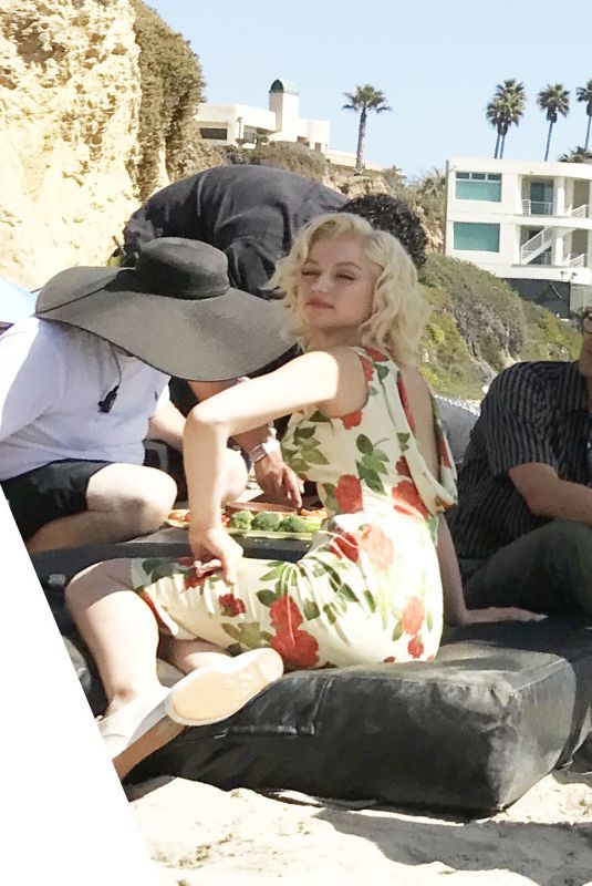 ANA DE ARMAS Plays the Role of Marilyn Monroe Filming on the Beach in Malibu 10/06/2019