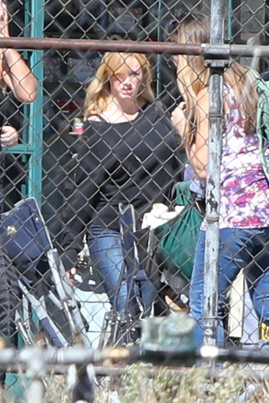 CHRISTINA HENDRICKS and MAE WITHMAN on the Set of Good Girls in Los Angeles 10/30/2019