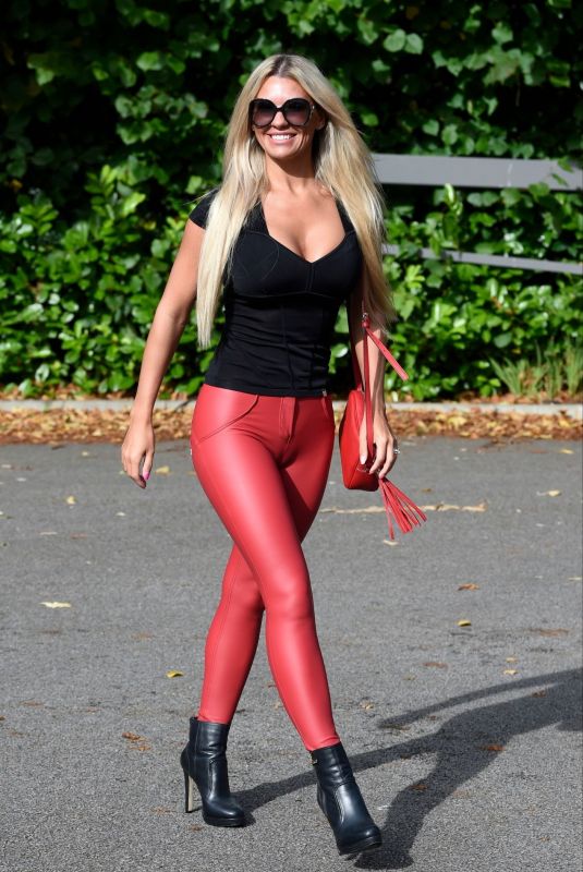CHRISTINE MCGUINNESS in Tight Red Leather Pants Out in Cheshire 10/09/2019