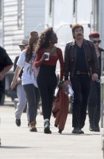 EMMA ROBERTS, ANGELICA ROSS and Dylan McDermott on the Set of American Horror Story 100th Episode in Los Angeles 10/18/2019