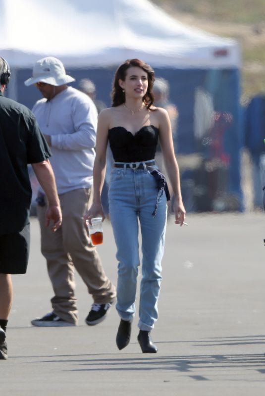 EMMA ROBERTS, ANGELICA ROSS and Dylan McDermott on the Set of American Horror Story 100th Episode in Los Angeles 10/18/2019