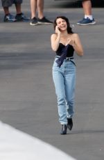 EMMA ROBERTS on the Set of American Horror Story 1984 in Los Angeles 10/18/2019