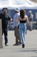 EMMA ROBERTS on the Set of American Horror Story 1984 in Los Angeles 10/18/2019
