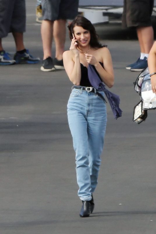 EMMA ROBERTS on the Set of American Horror Story 1984 in Los Angeles 10/18/2019