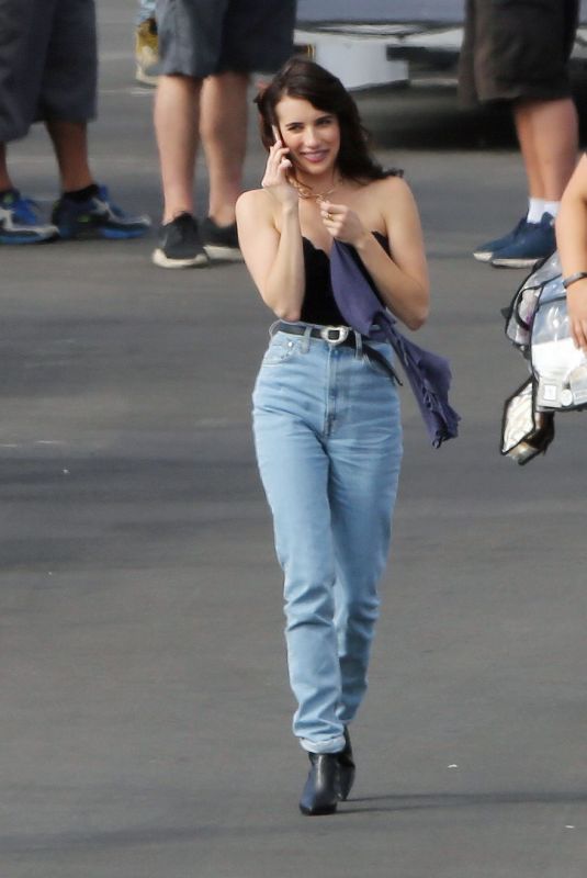 EMMA ROBERTS on the Set of American Horror Story 1984 in Los Angeles 10/18/2019