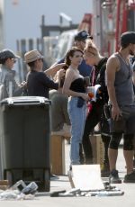EMMA ROBERTS on the Set of American Horror Story 1984 in Los Angeles 10/18/2019