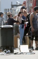 EMMA ROBERTS on the Set of American Horror Story 1984 in Los Angeles 10/18/2019
