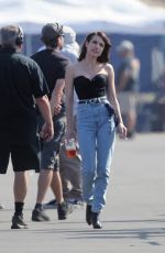 EMMA ROBERTS on the Set of American Horror Story 1984 in Los Angeles 10/18/2019