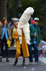 HILARY DUFF at a Film Set at Washington Square Park in New York 10/29/2019