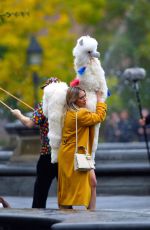 HILARY DUFF at a Film Set at Washington Square Park in New York 10/29/2019