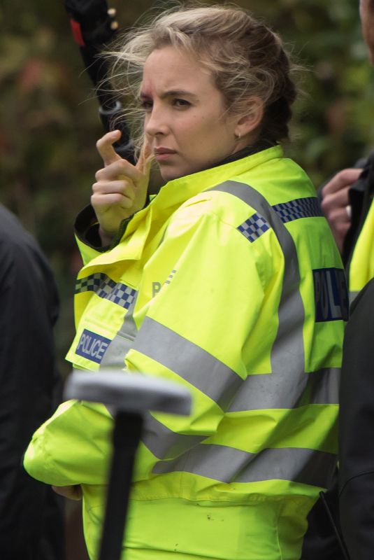 JODIE COMER on the Set of Killing Eve 10/11/2019