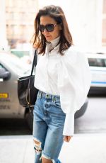 KATIE HOLMES in Ripped Denim Out in New York 10/26/2019