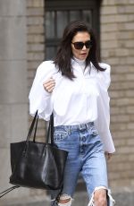 KATIE HOLMES in Ripped Denim Out in New York 10/26/2019